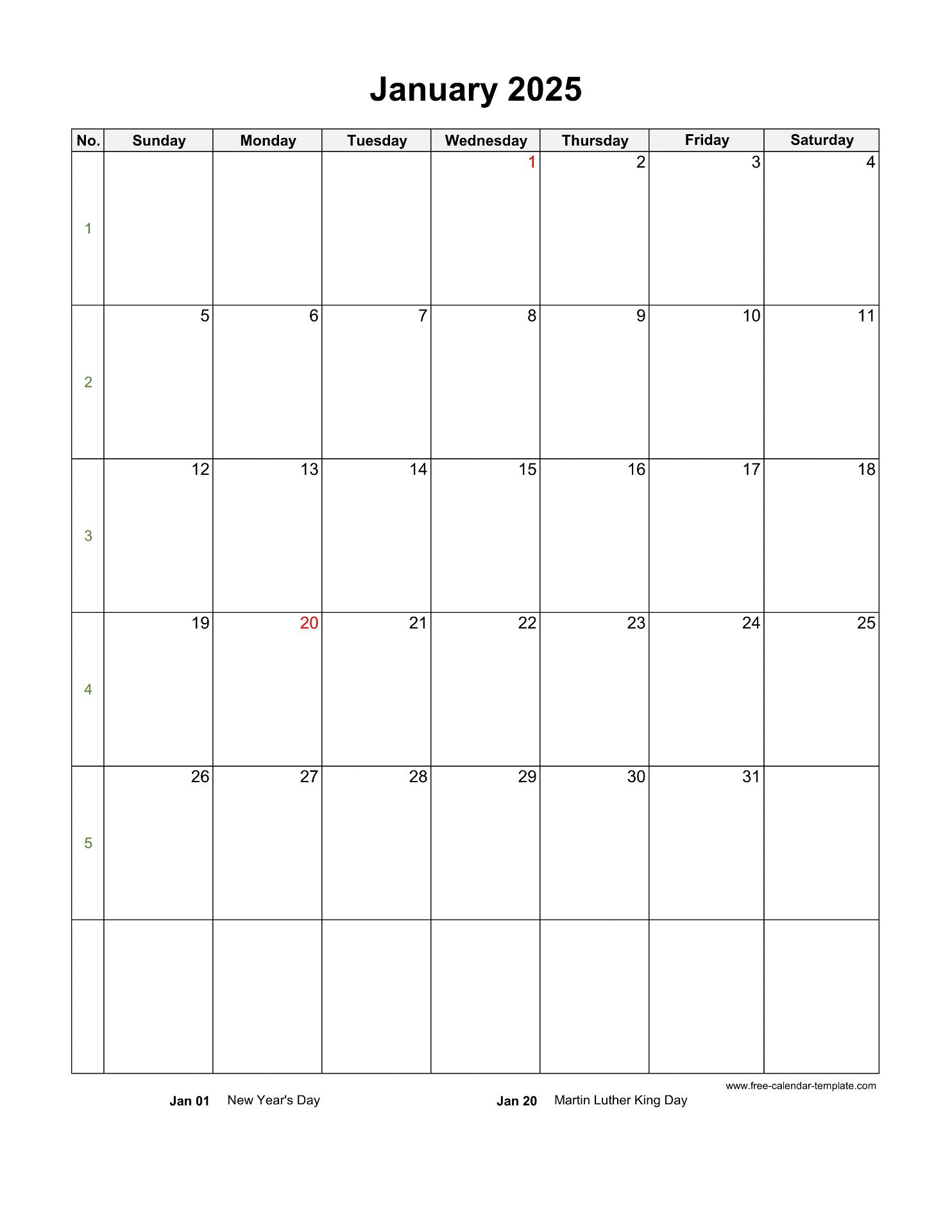 2025 Monthly Calendar (Blank Vertical Template) | Free-Calendar regarding 2025 Monthly Calendar Vertical Printable Free