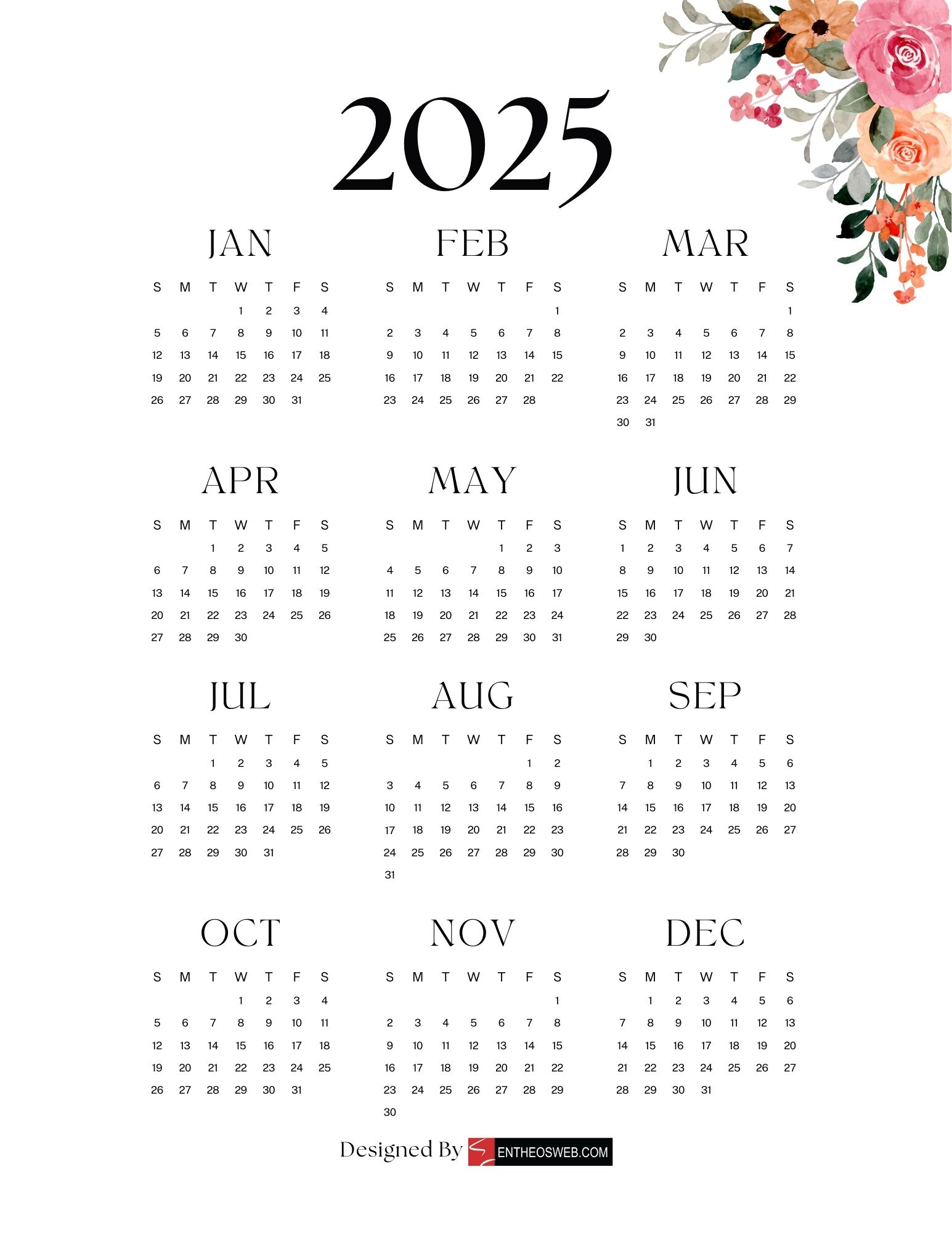 2025 Pdf Calendars – Free Printable Downloads | Entheosweb inside Calendar Free Printable 2025