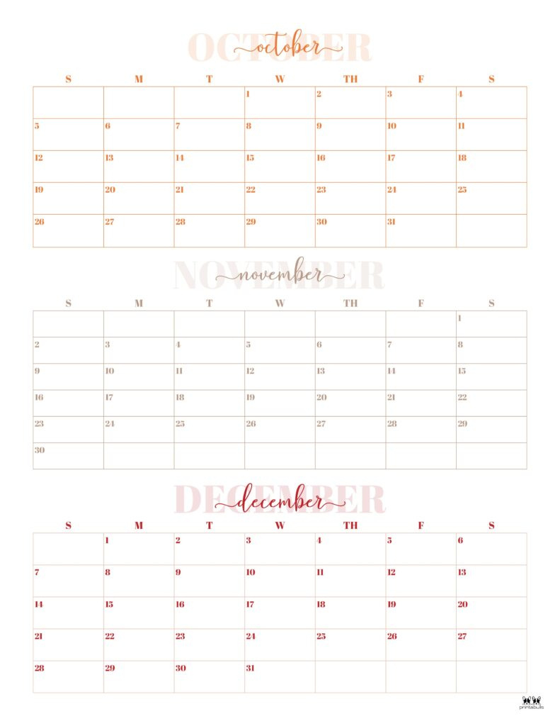 2025 Three Month/Quarterly Calendars - 36 Free Cals | Printabulls for 3 Month Calendar 2025 Printable