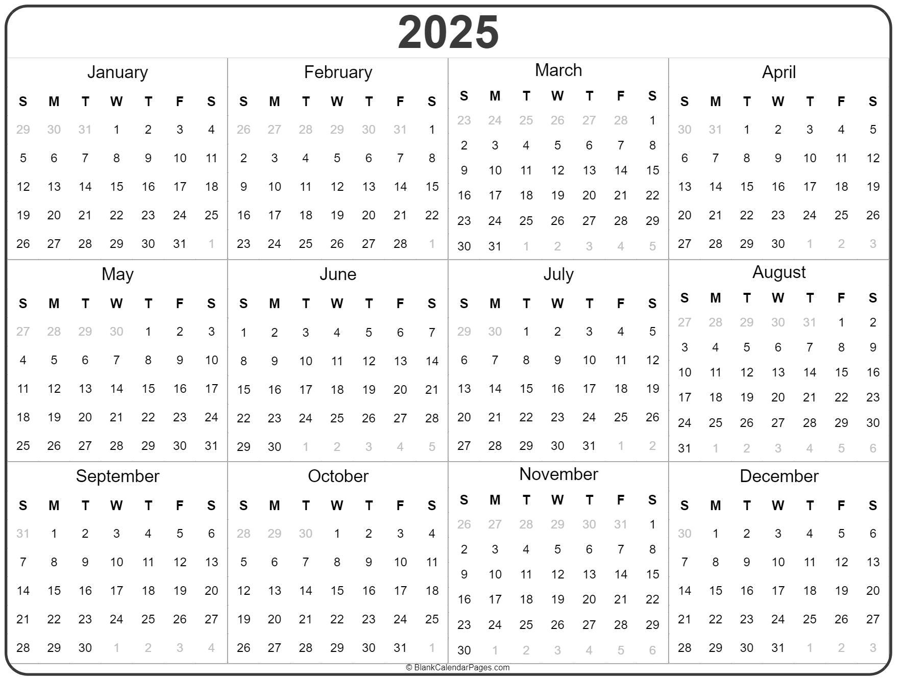 2025 Year Calendar | Yearly Printable regarding Calendar Printable 2025 Year