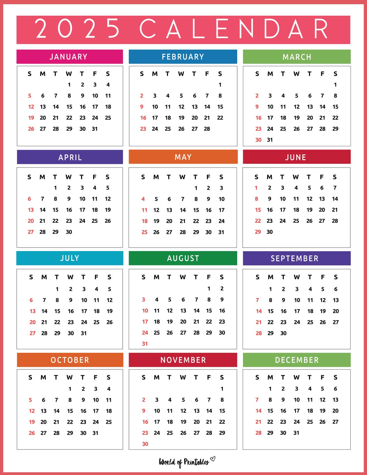 2025 Year Calendars - 70 Best Printables - World Of Printables for Printable Year Calendar 2025