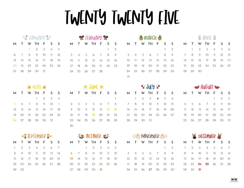 2025 Yearly Calendars - 29 Free Printables | Printabulls for Printable 2025 Yearly Calendar