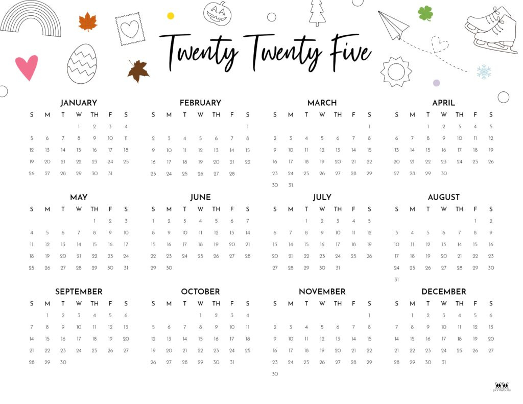 2025 Yearly Calendars - 29 Free Printables | Printabulls inside Printable Annual Calendar 2025