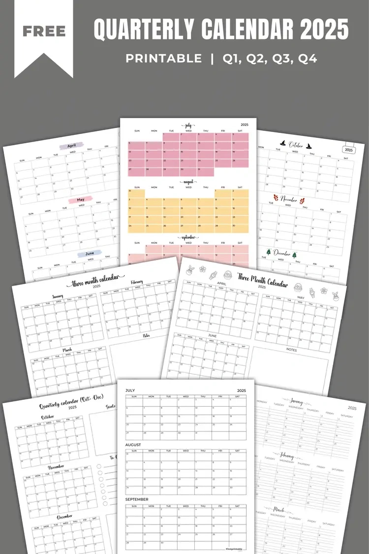 3 Month/Quarterly Calendar 2025 Template | Printable Pdf regarding Free Printable Quarterly Calendar 2025