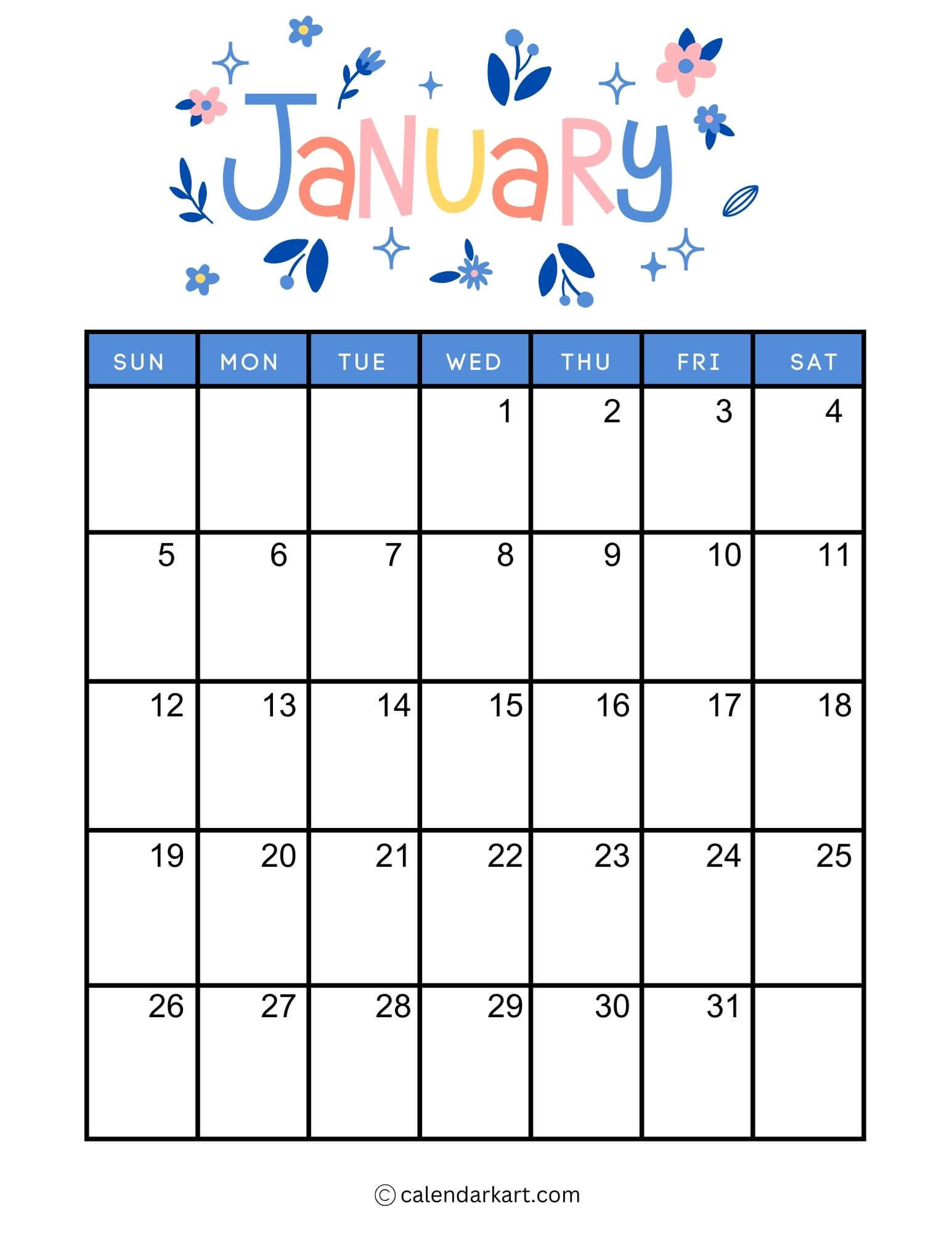 40+ Printable January 2025 Calendars | Free Pdf - Calendarkart for Monthly Planner January 2025 Printable