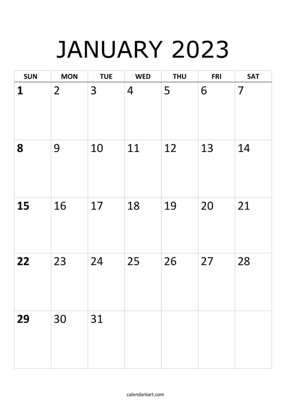 40+ Printable January 2025 Calendars | Free Pdf - Calendarkart in January 2025 Calendar Printable Wiki