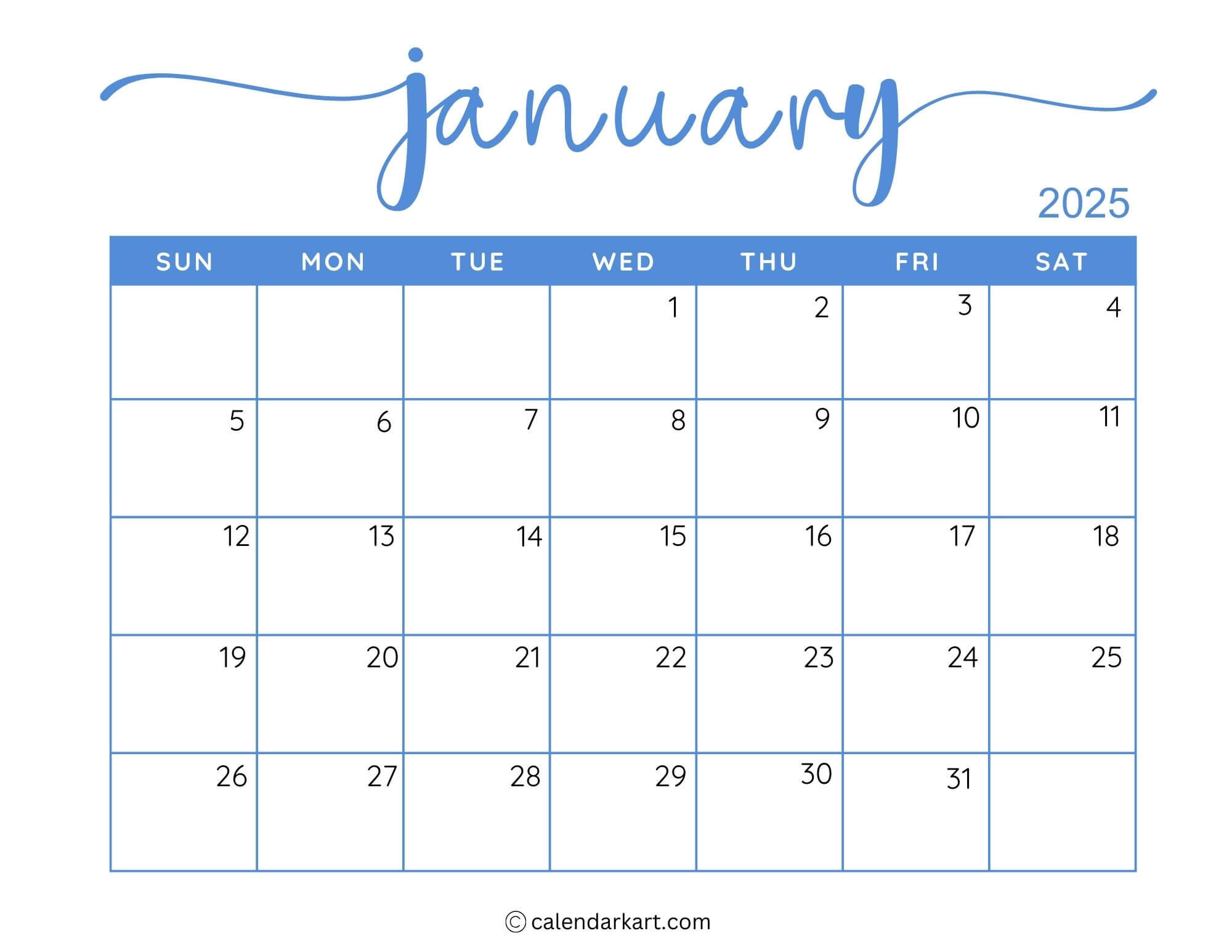 40+ Printable January 2025 Calendars | Free Pdf - Calendarkart intended for 2025 Calendar Printable