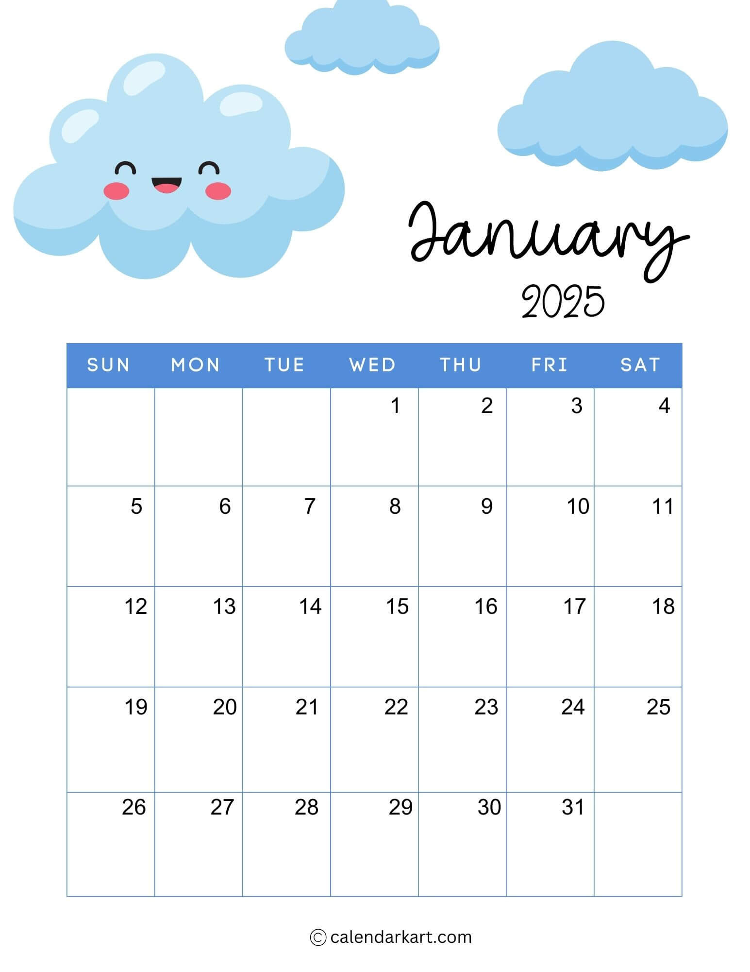 40+ Printable January 2025 Calendars | Free Pdf - Calendarkart regarding Cute January 2025 Printable Calendar