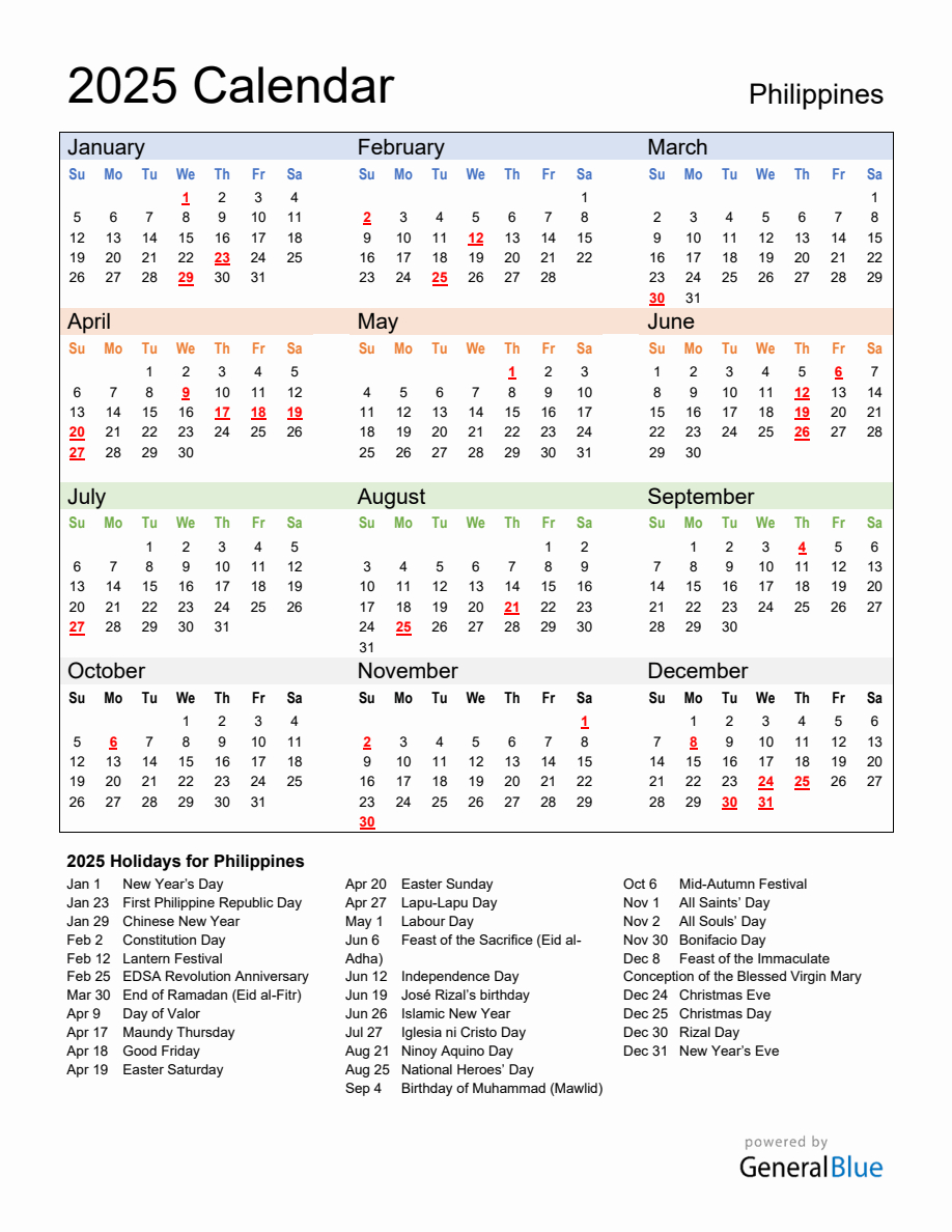 Annual Calendar 2025 With Philippines Holidays with regard to 2025 Calendar Philippines With Holidays Printable