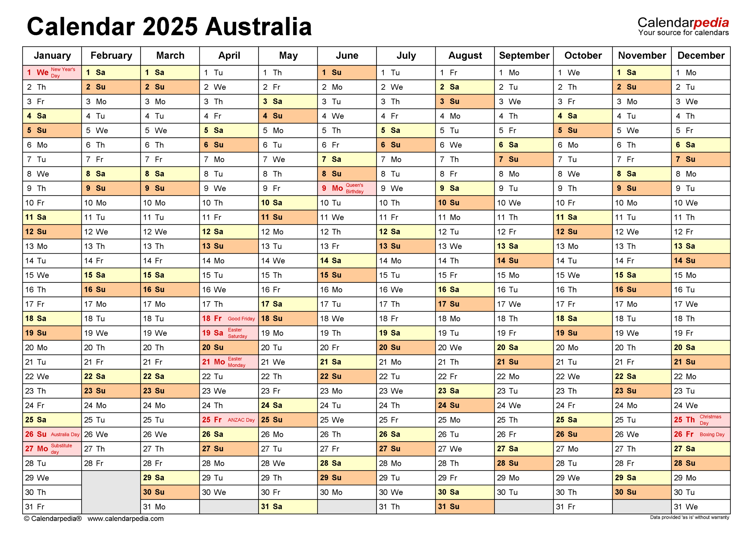 Australia Calendar 2025 - Free Printable Pdf Templates regarding Calendar 2025 Australia Printable