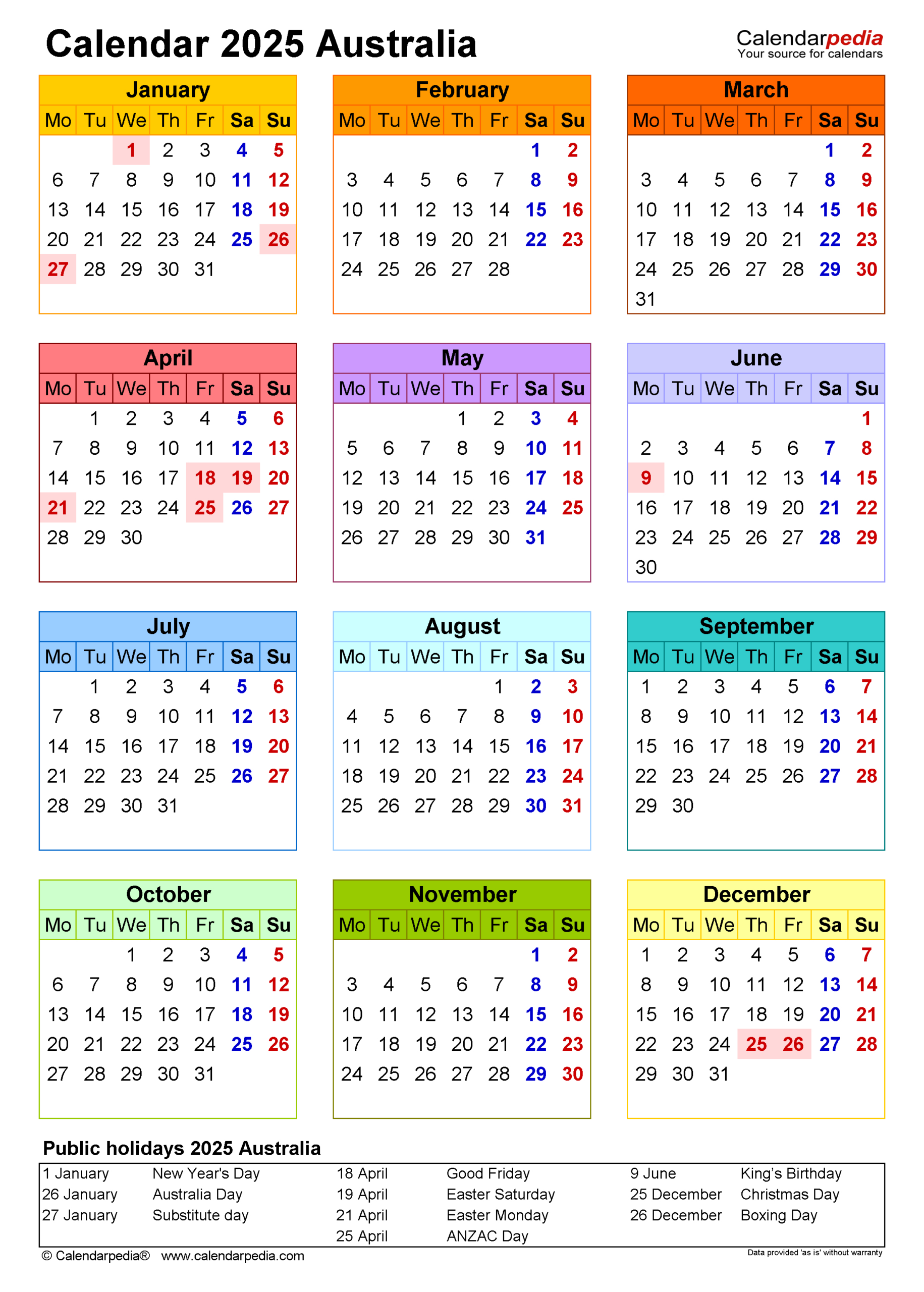 Australia Calendar 2025 - Free Printable Pdf Templates regarding Calendar 2025 Australia Printable