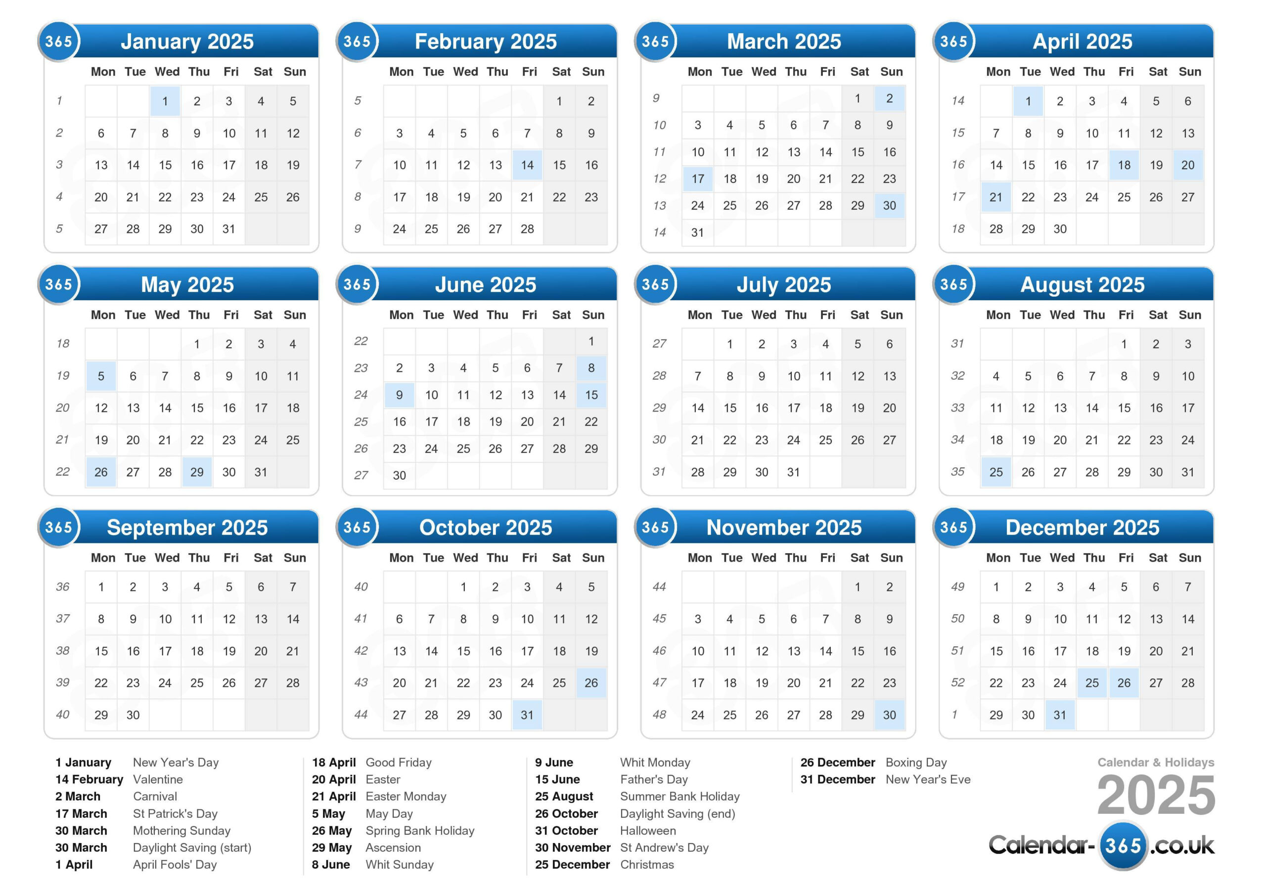 Calendar 2025 regarding 2025 Calendar With Bank Holidays Printable