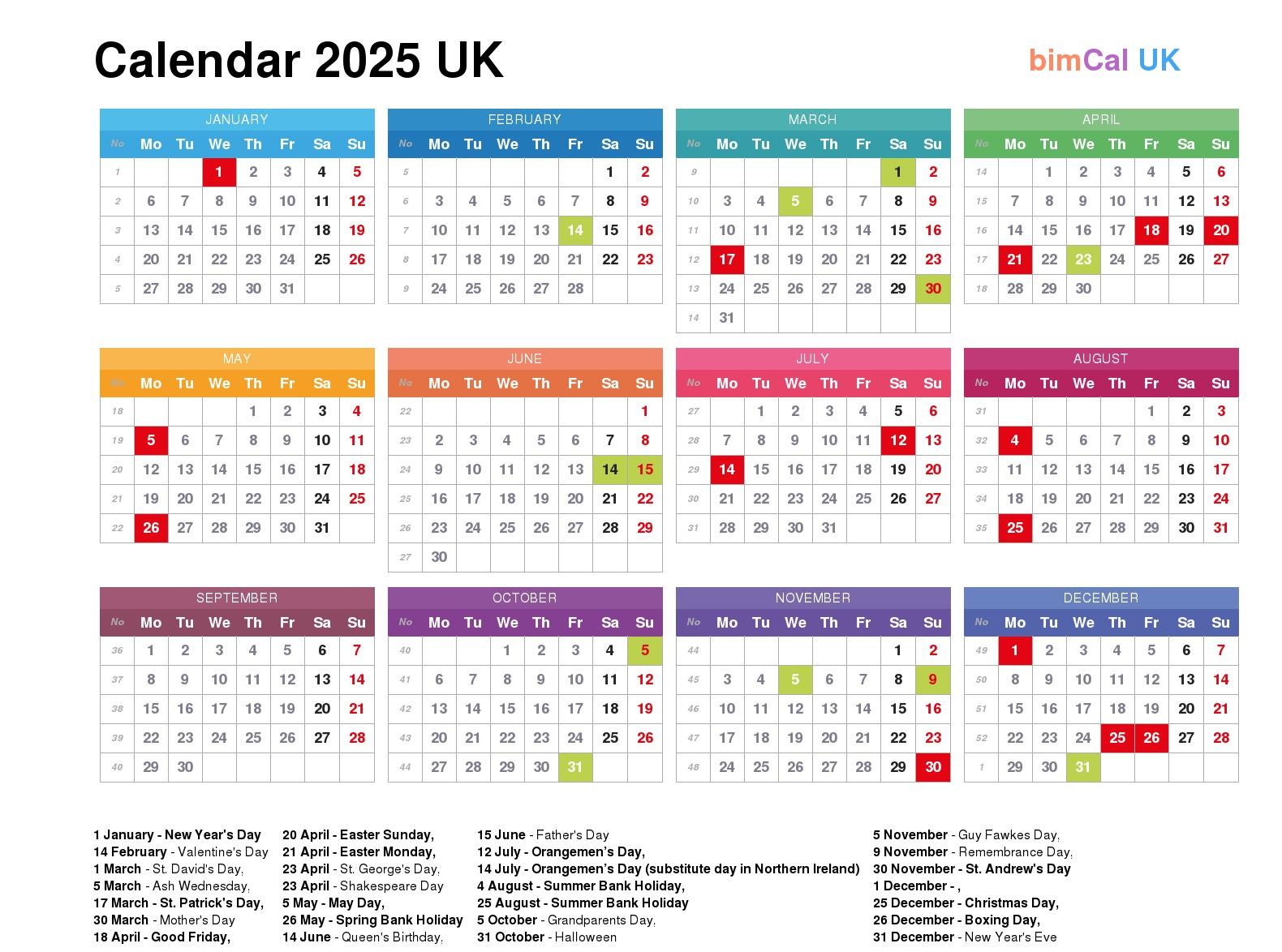 Calendar 2025 Uk - Bimcal.uk 🇬🇧 intended for 2025 Calendar With Bank Holidays Printable