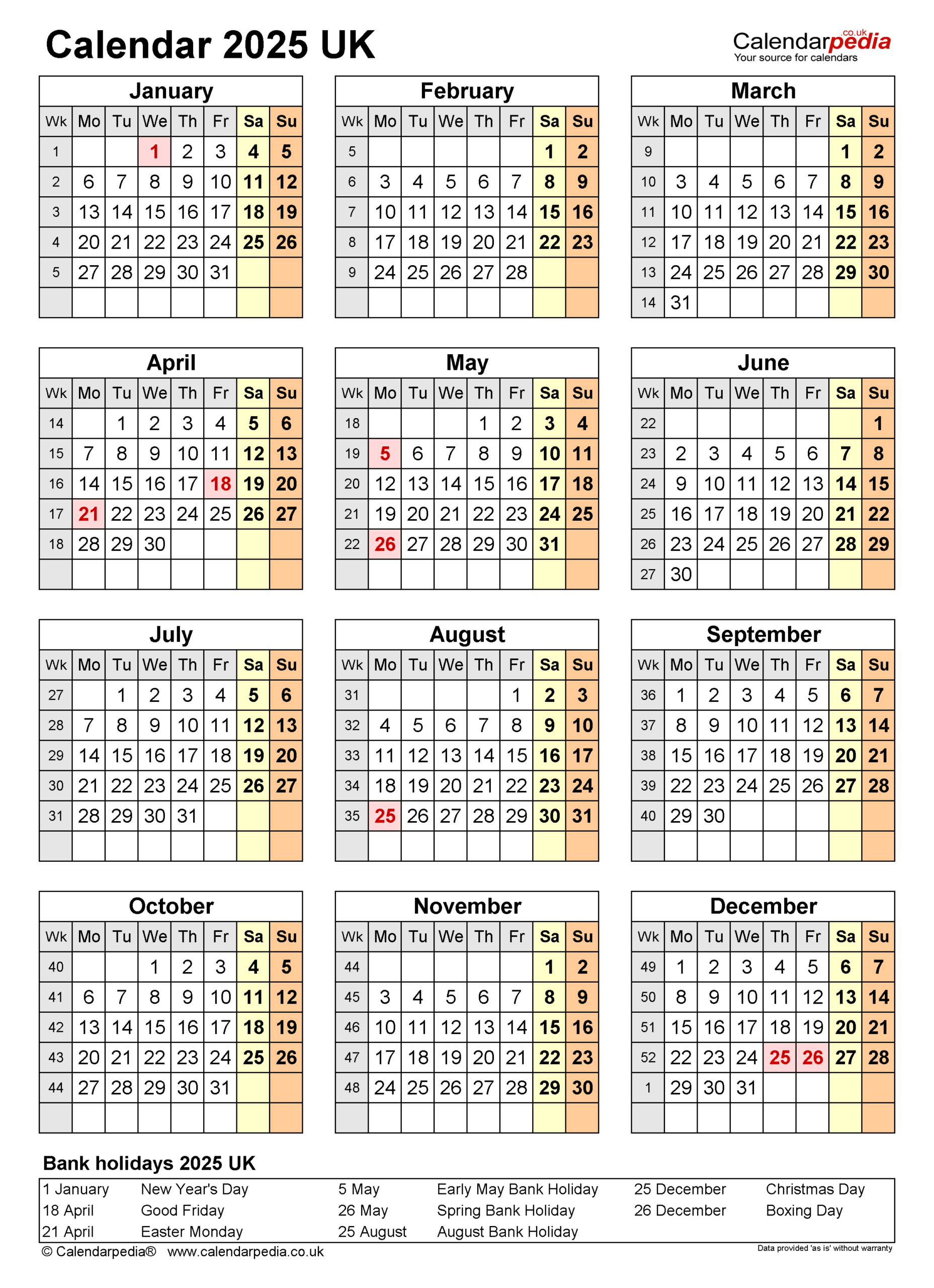 Calendar 2025 (Uk) - Free Printable Pdf Templates for 2025 Calendar Uk With Bank Holidays Printable