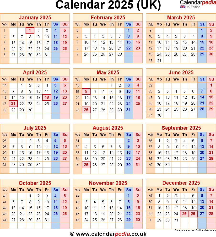 Calendar 2025 Uk With Bank Holidays &amp;amp; Excel/Pdf/Word Templates for 2025 Calendar With Bank Holidays Printable