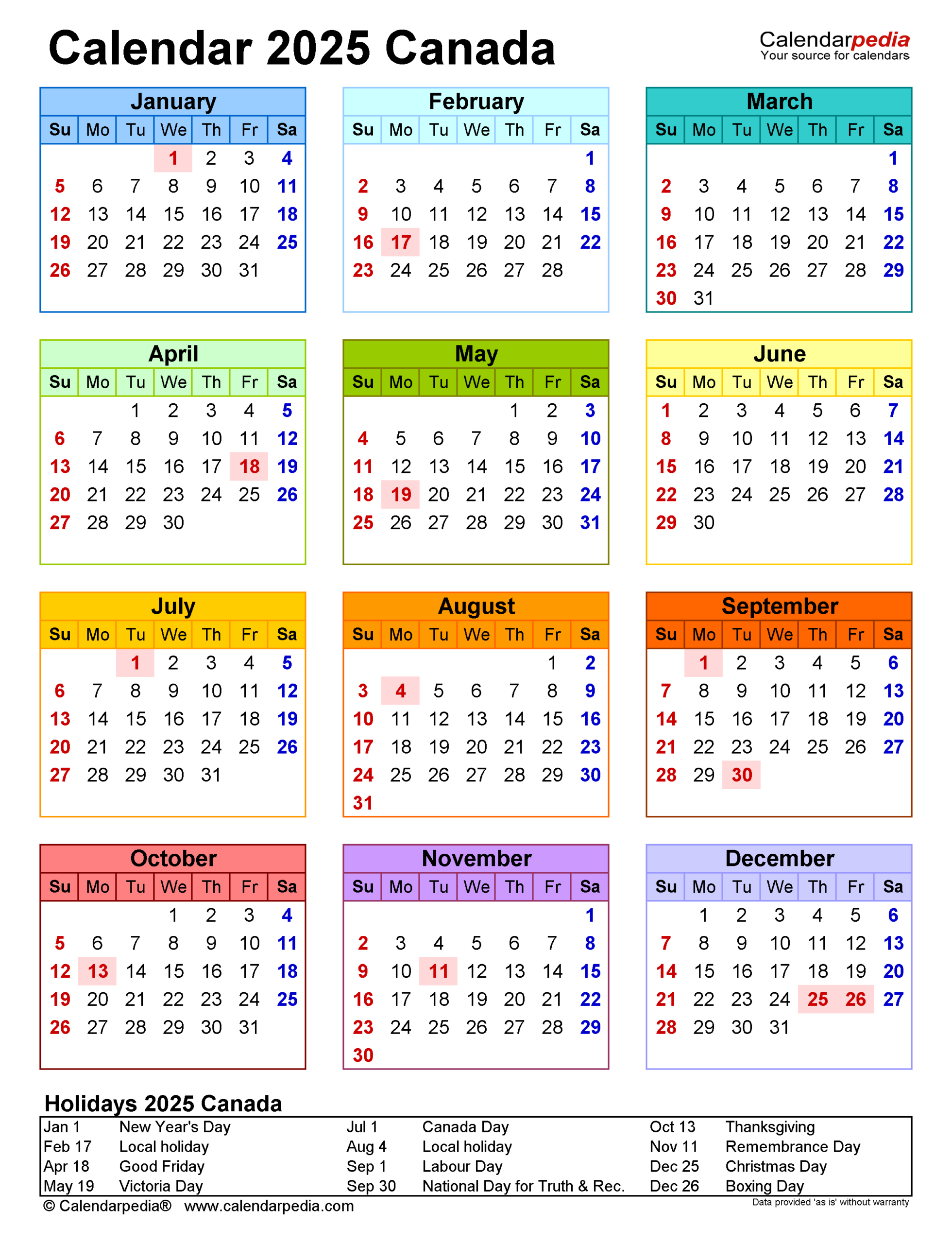 Canada Calendar 2025 - Free Printable Pdf Templates in Free Printable 2025 Calendar With Canadian Holidays