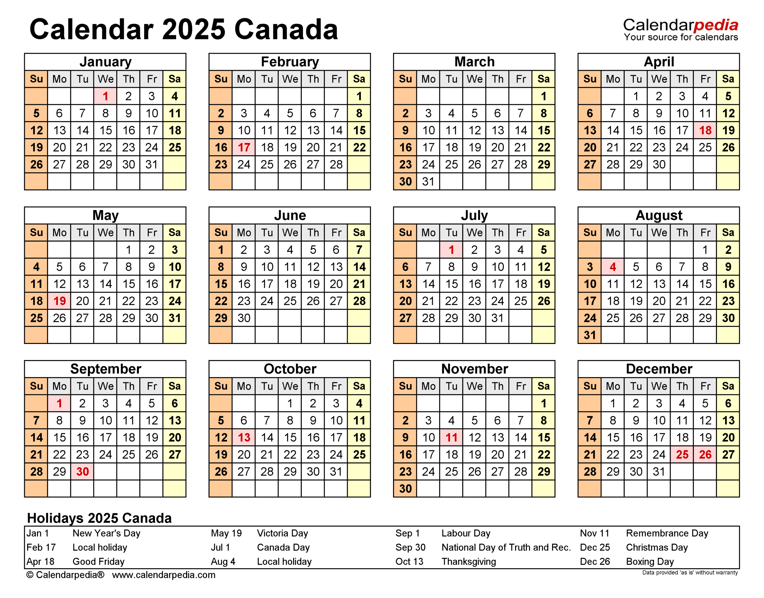 Canada Calendar 2025 - Free Printable Pdf Templates within 2025 Calendar Canada Printable