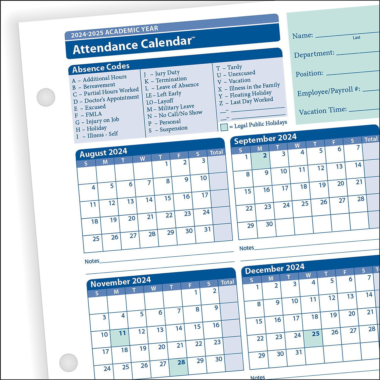 Complyright™ 2023-2024 Academic Attendance Calendar, 8 1/2&amp;quot; X 11 throughout 2025 Attendance Calendar Printable