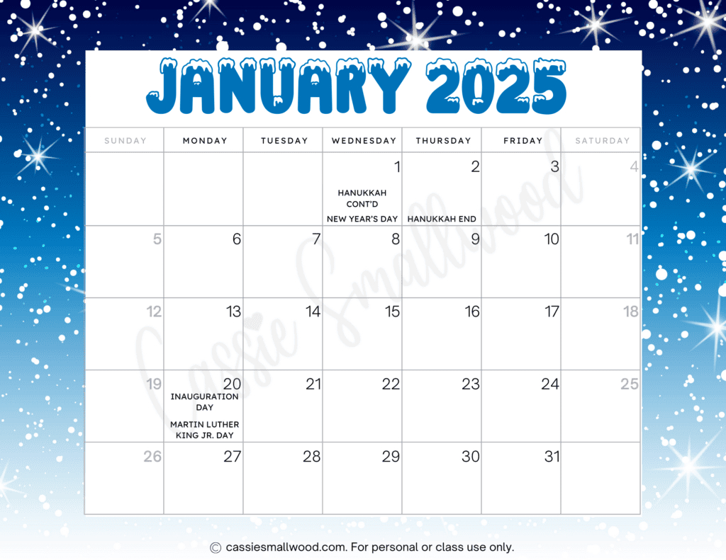 Cute 2025 Free Printable Monthly Calendars - Cassie Smallwood inside 2025 Monthly Calendar With Holidays Printable Free