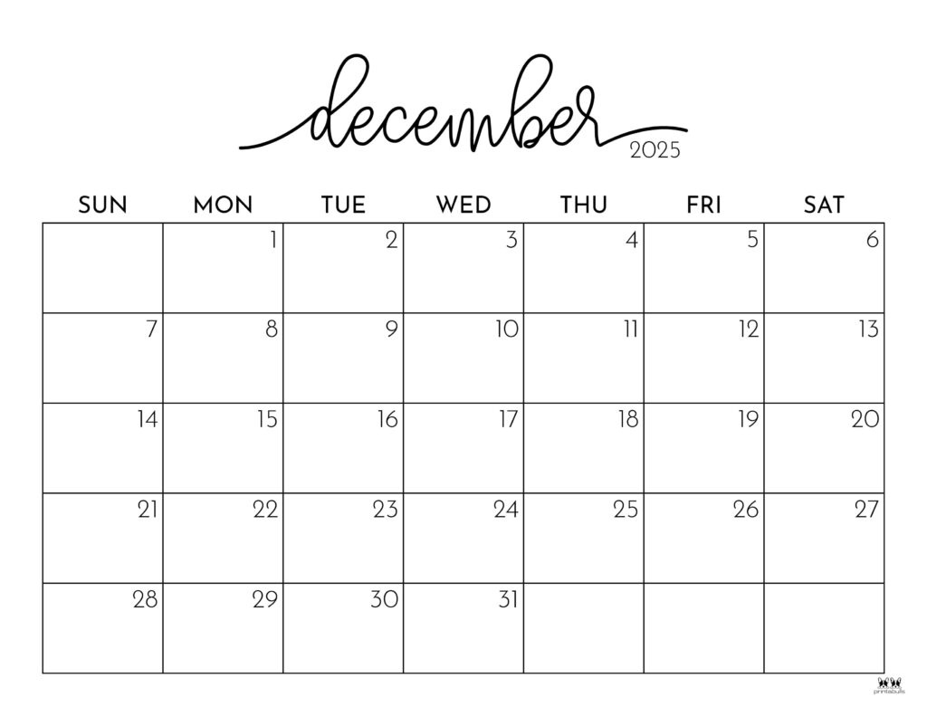 December 2025 Calendars - 107 Free Printables | Printabulls in December Calendar 2025 And January 2025 Free Printable