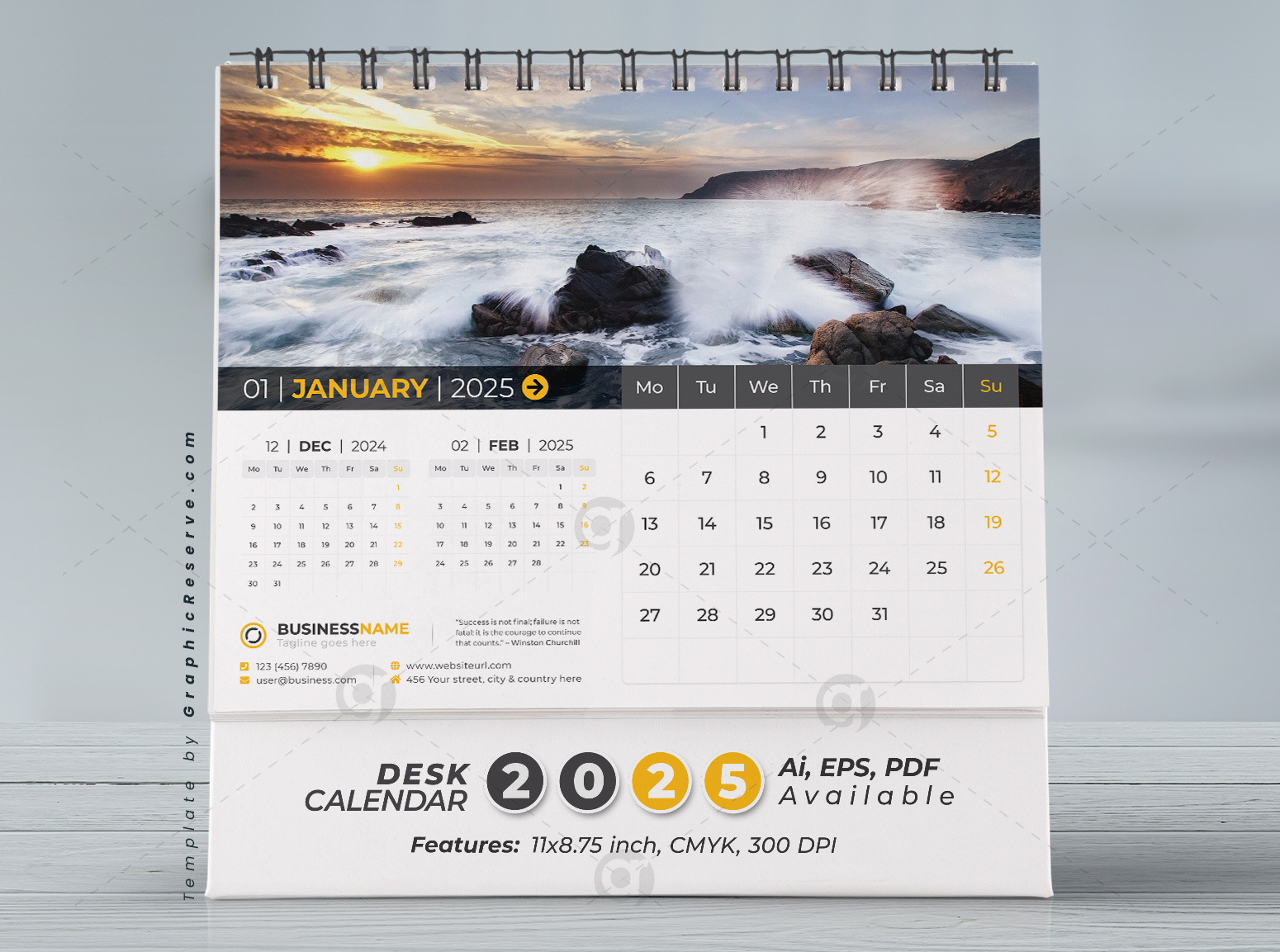 Desk Calendar 2025 Template Design Vol.07 (Adobe Illustrator) - Graphic Reserve inside Printable Desk Calendar 2025