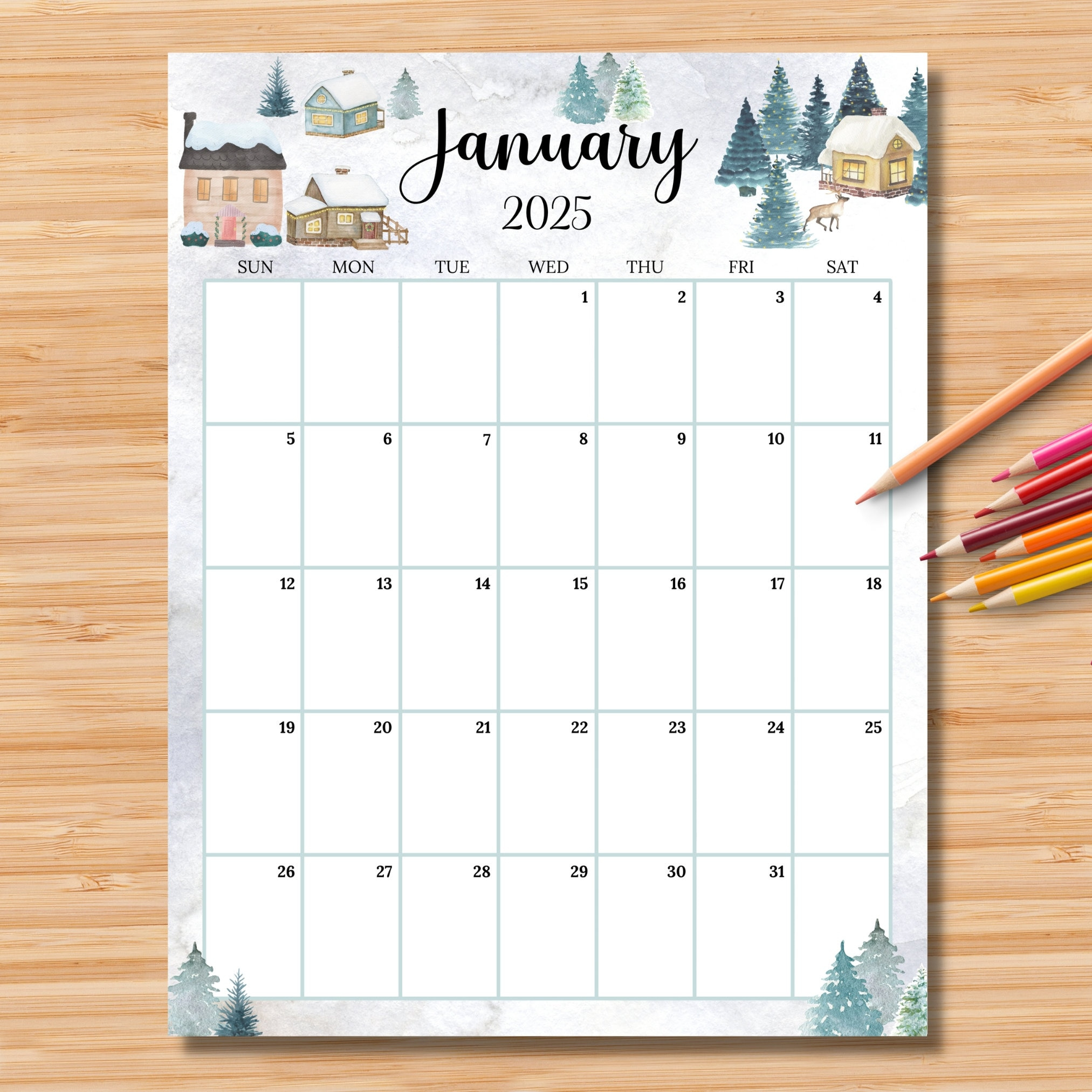 Editable January 2025 Calendar Vertical / Portrait, Beautiful inside Vertical January 2025 Calendar Printable