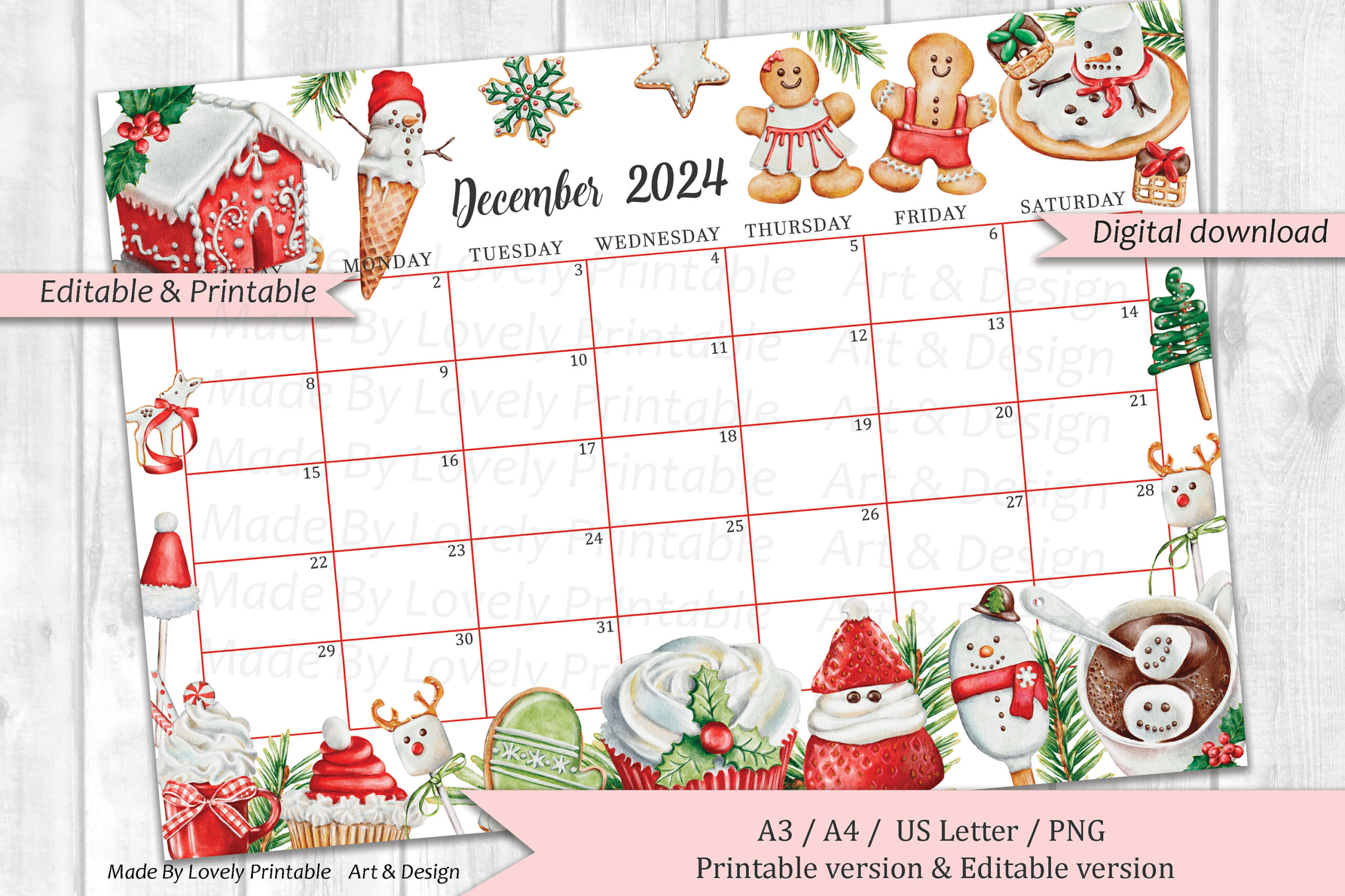 Editierbarer Kalender Für Dezember 2024, Weihnachten Süßigkeiten &amp;amp; Getränke, Druckbarer Monatskalender, Kinder Schulplaner, Sofort Download throughout Printable Great Clips Coupons January 2025