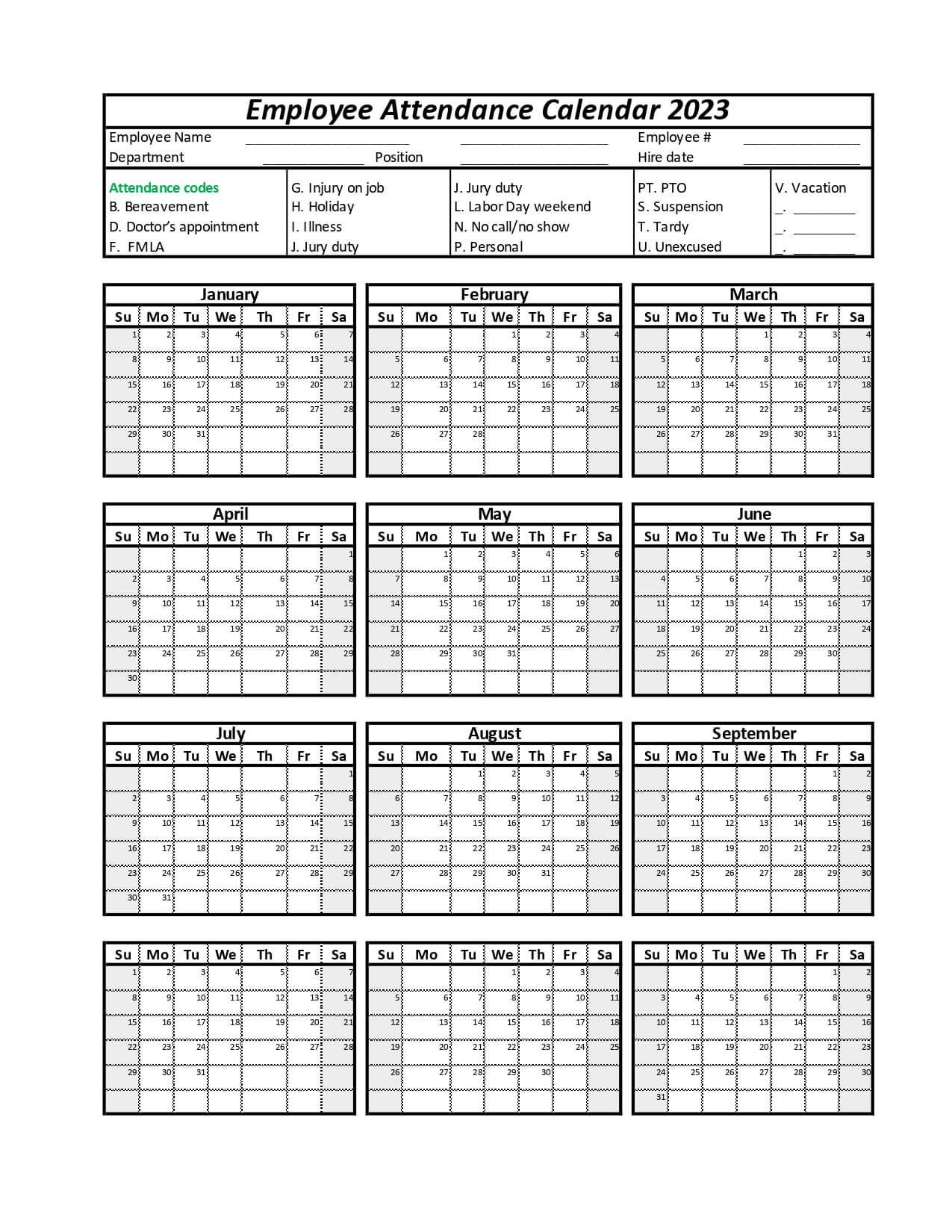 Employee Attendance Calendar Template 2024 | Free Download regarding 2025 Attendance Calendar Printable Free