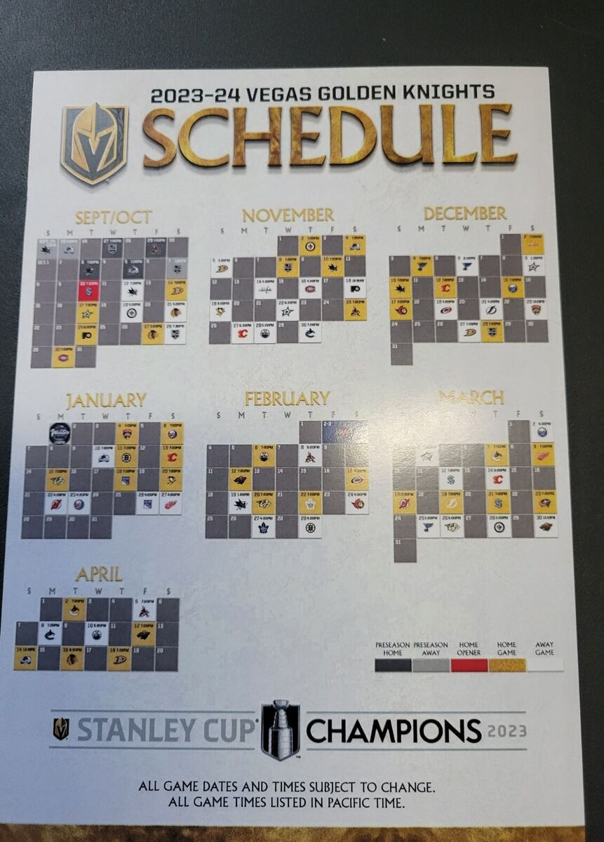 🏒2023-2024 Las Vegas Golden Knights Schedule Card New🏒‼️Stanley regarding Vegas Golden Knights Printable Schedule Calendar 2025