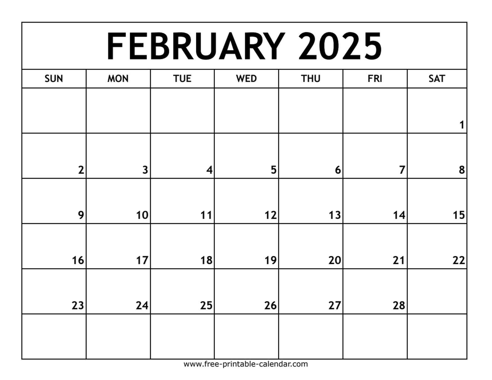 February 2025 Printable Calendar for Free-Printable-Calendar.com 2025