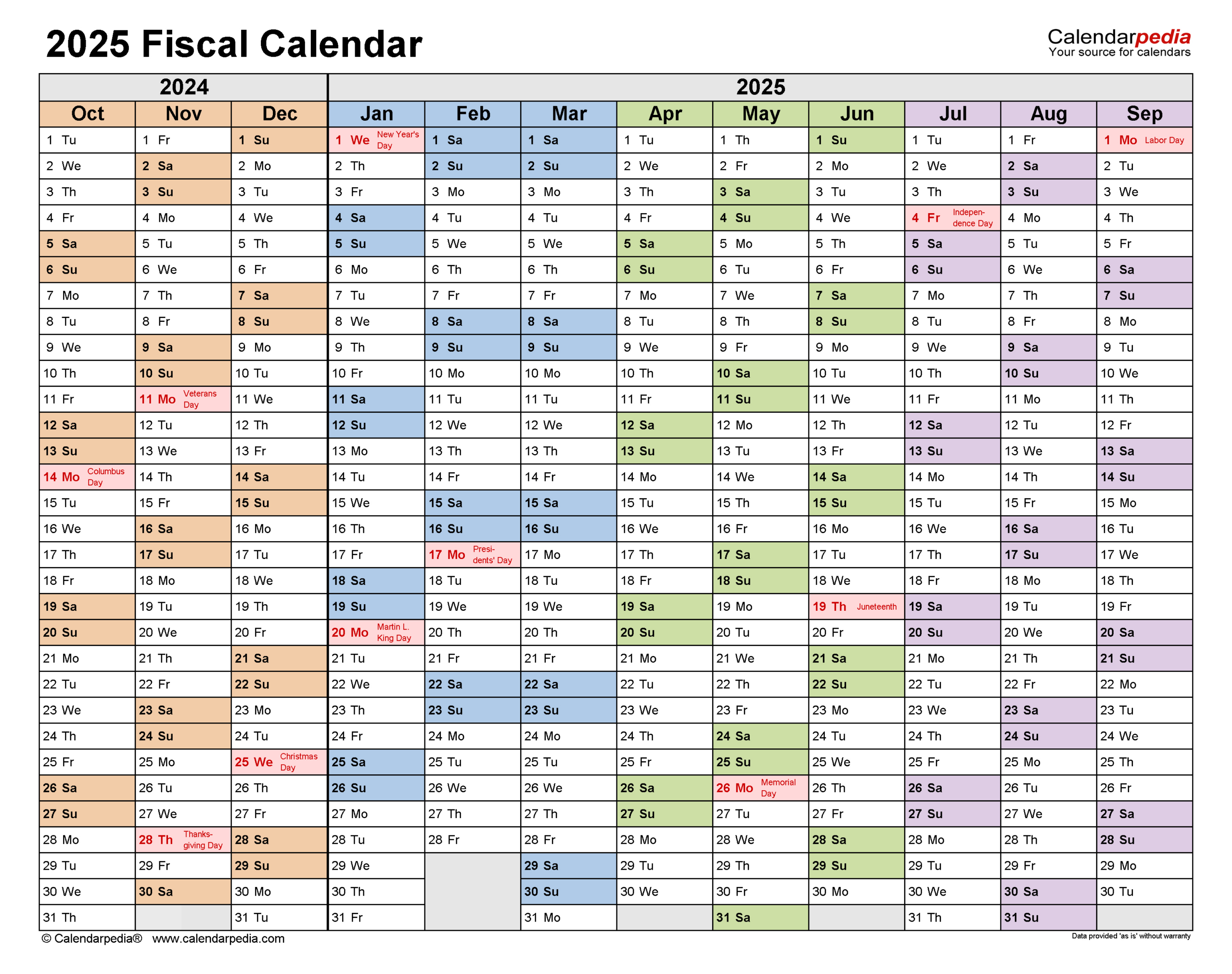 Fiscal Calendars 2025 - Free Printable Word Templates with Printable 2025 Fiscal Calendar