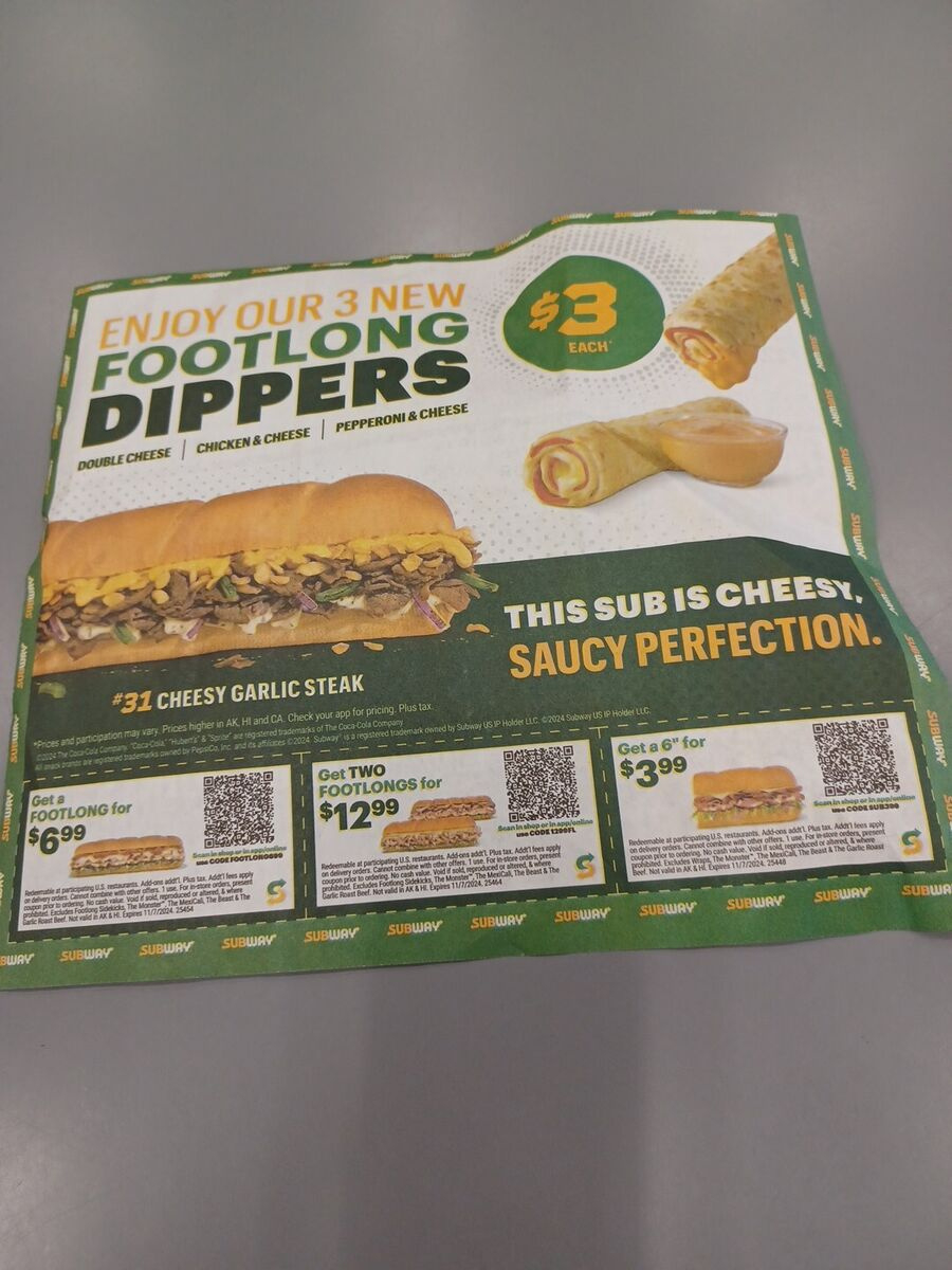 Food &amp;amp; Beverage Coupons For Sale | Ebay in Subway Coupons January 2025 Printable