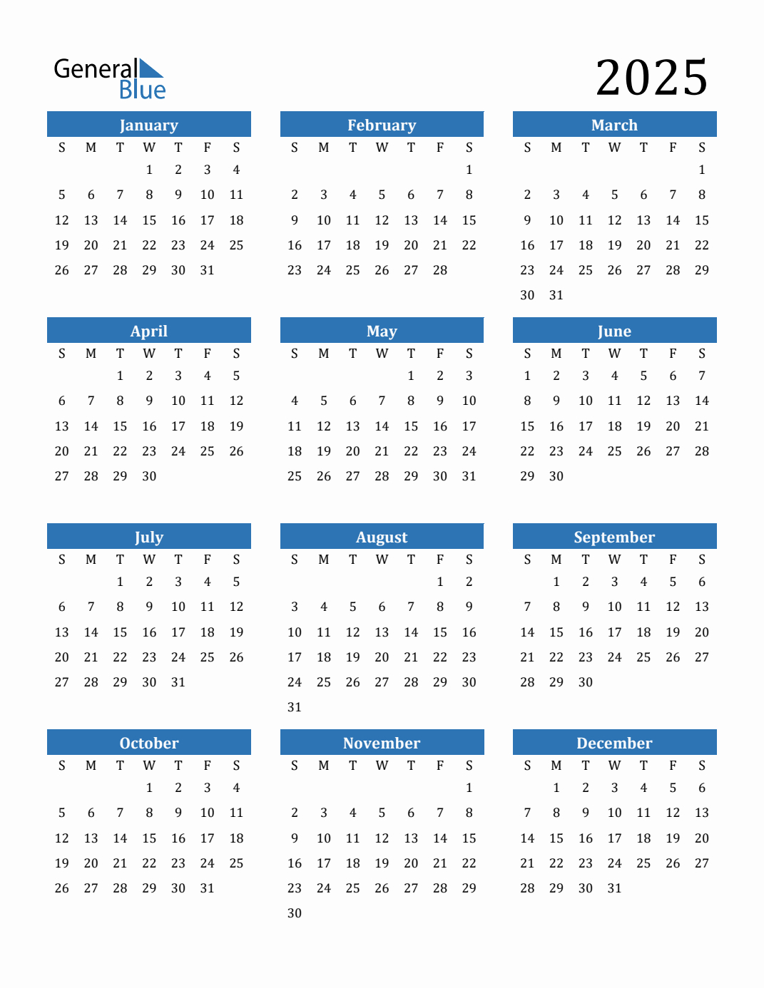 Free 2025 Calendars In Pdf, Word, Excel in 2025 Yearly Calendar Printable One Page