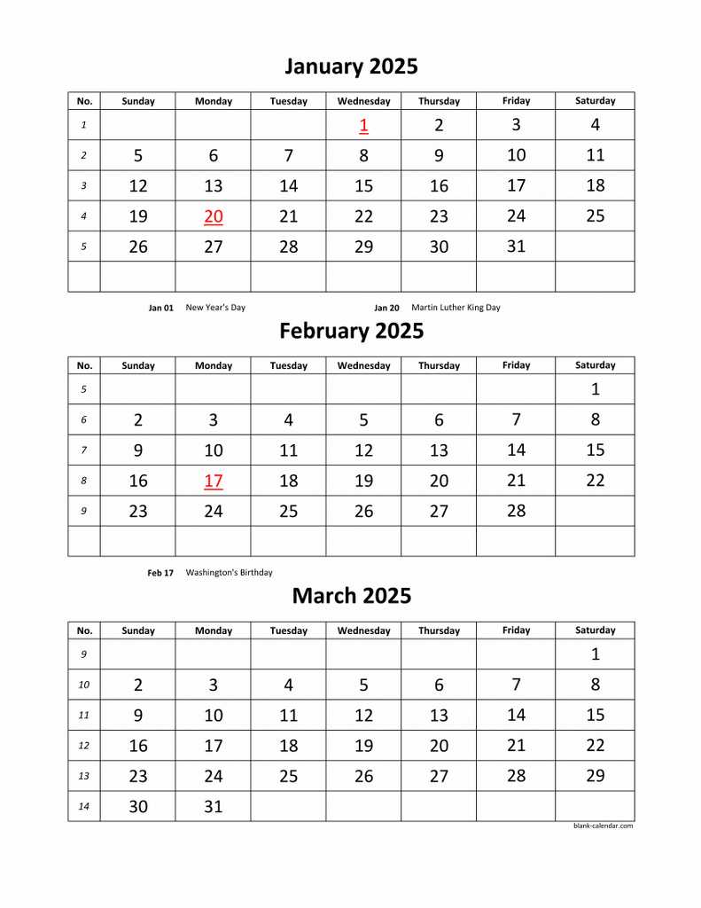 Free Download Printable Calendar 2025, 3 Months Per Page, 4 Pages for Printable 3 Month Calendar 2025