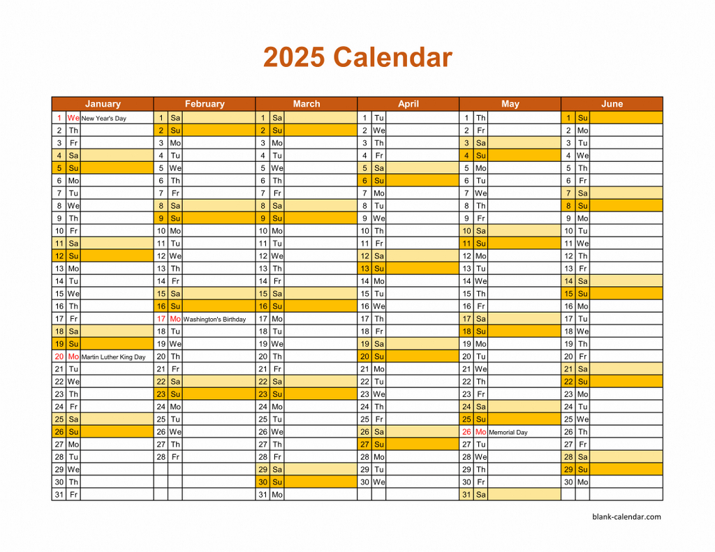 Free Download Printable Calendar 2025, Month In A Column, Half A in 2025 6 Month Calendar Printable