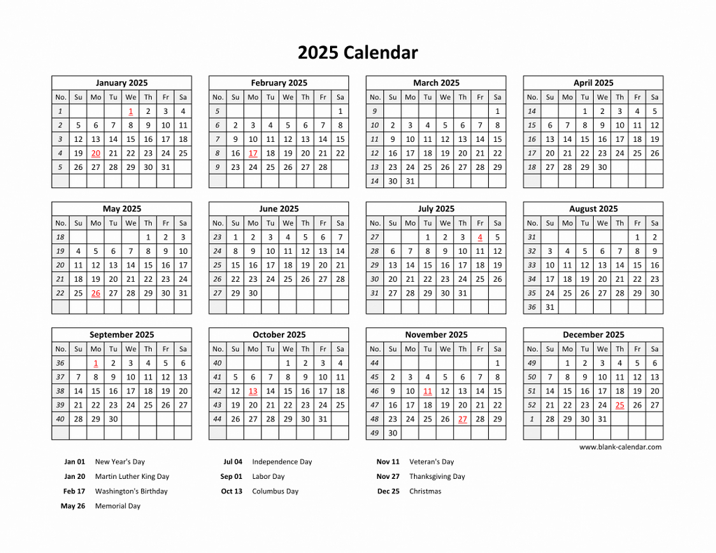 Free Download Printable Calendar 2025 With Us Federal Holidays in Holiday Calendar 2025 Printable