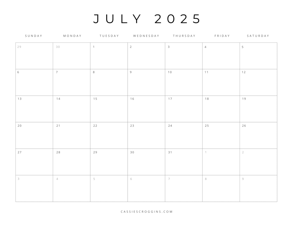 Free Printable 2025 Blank Calendar Templates (All 12 Months) pertaining to Blank 2025 Calendar Printable