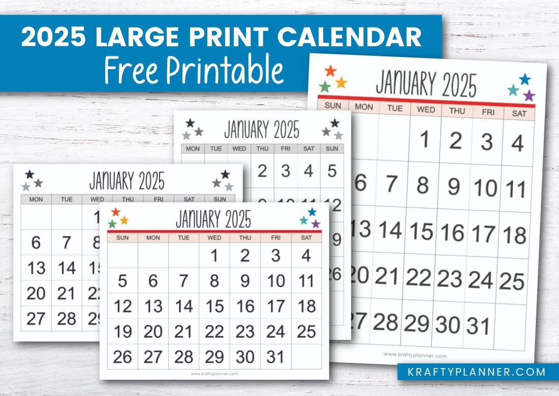 Free Printable 2025 Large Print Calendar — Krafty Planner with Large 2025 Calendar Printable