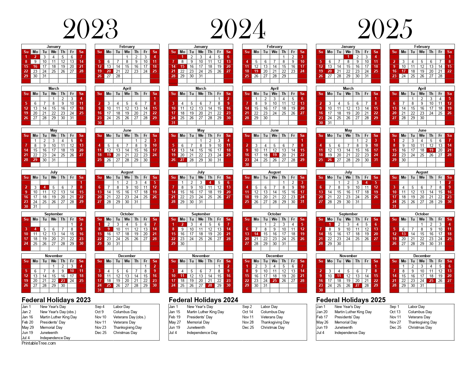 Free Printable 3 Year Calendar 2023, 2024 &amp;amp; 2025 Pdf Templates pertaining to 3 Year Calendar 2023 To 2025 Printable