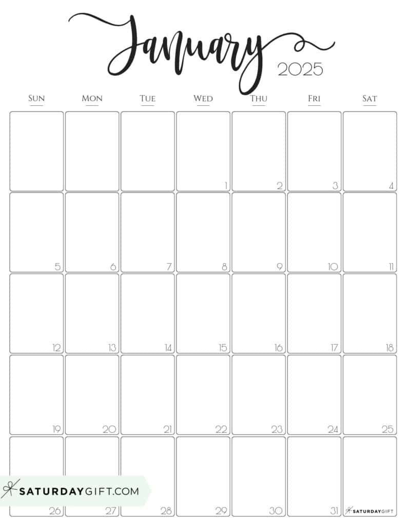 January 2025 Calendar - 20 Cute &amp;amp; Free Printables | Saturdaygift regarding Blank Calendar Printable January 2025