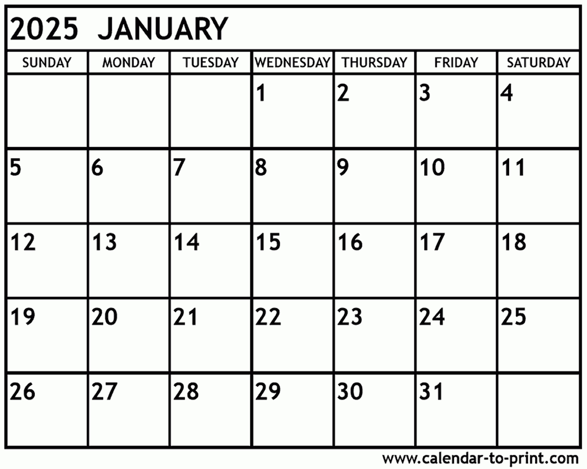 January 2025 Calendar Printable pertaining to January 2025 To June 2025 Calendar Printable