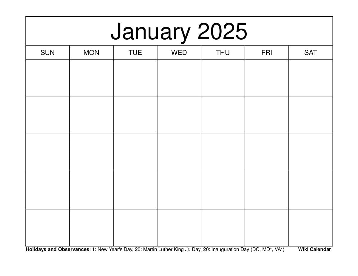 January 2025 Calendar - Printable Templates &amp; More in January 2025 Calendar Printable Wiki