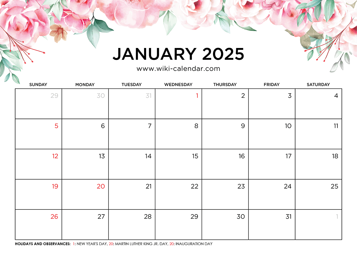 January 2025 Calendar - Printable Templates &amp;amp; More inside January 2025 Calendar Printable Wiki