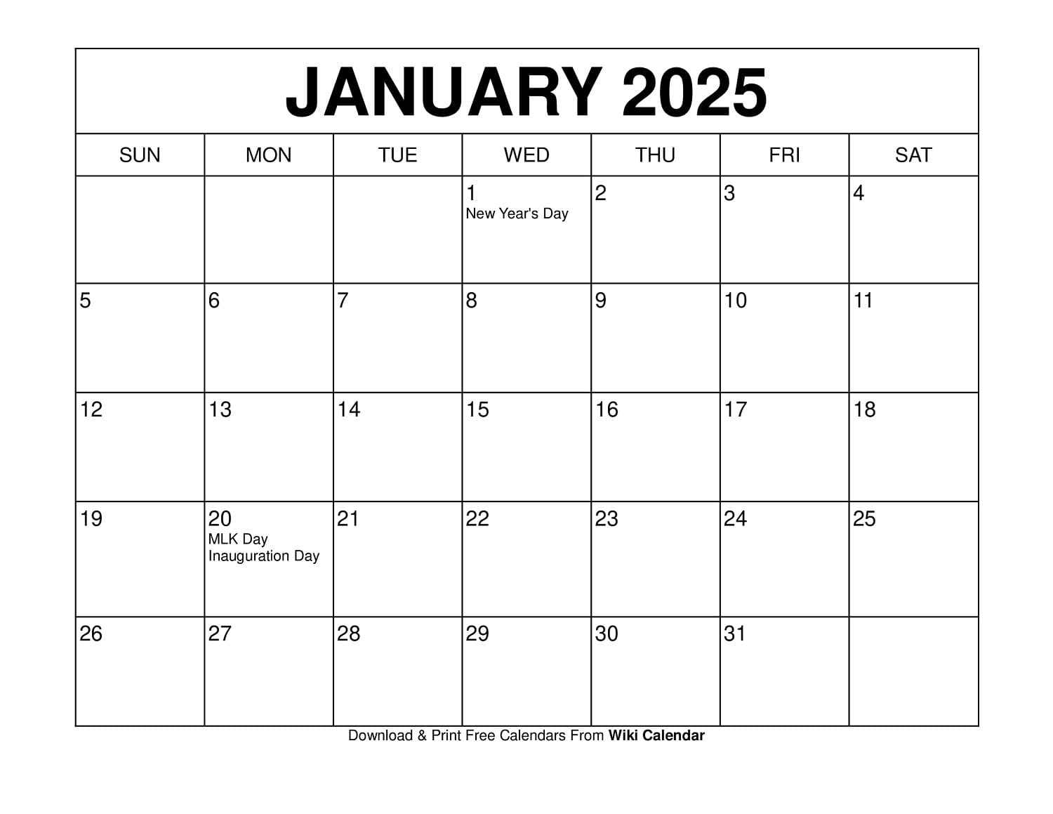 January 2025 Calendar - Printable Templates &amp;amp; More regarding Wiki Printable January 2025 Calendar