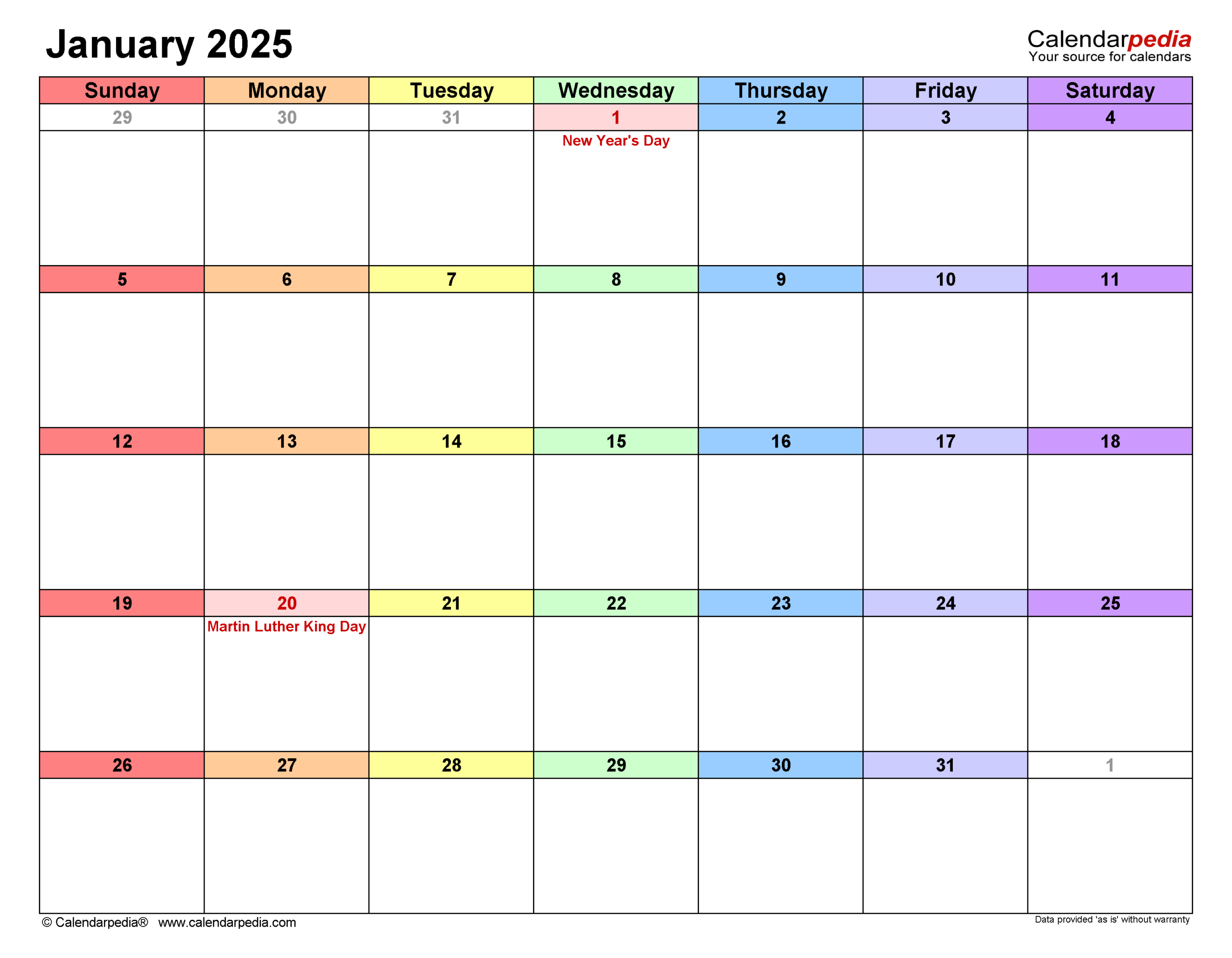 January 2025 Calendar | Templates For Word, Excel And Pdf inside January 2025 Daily Calendar Printable