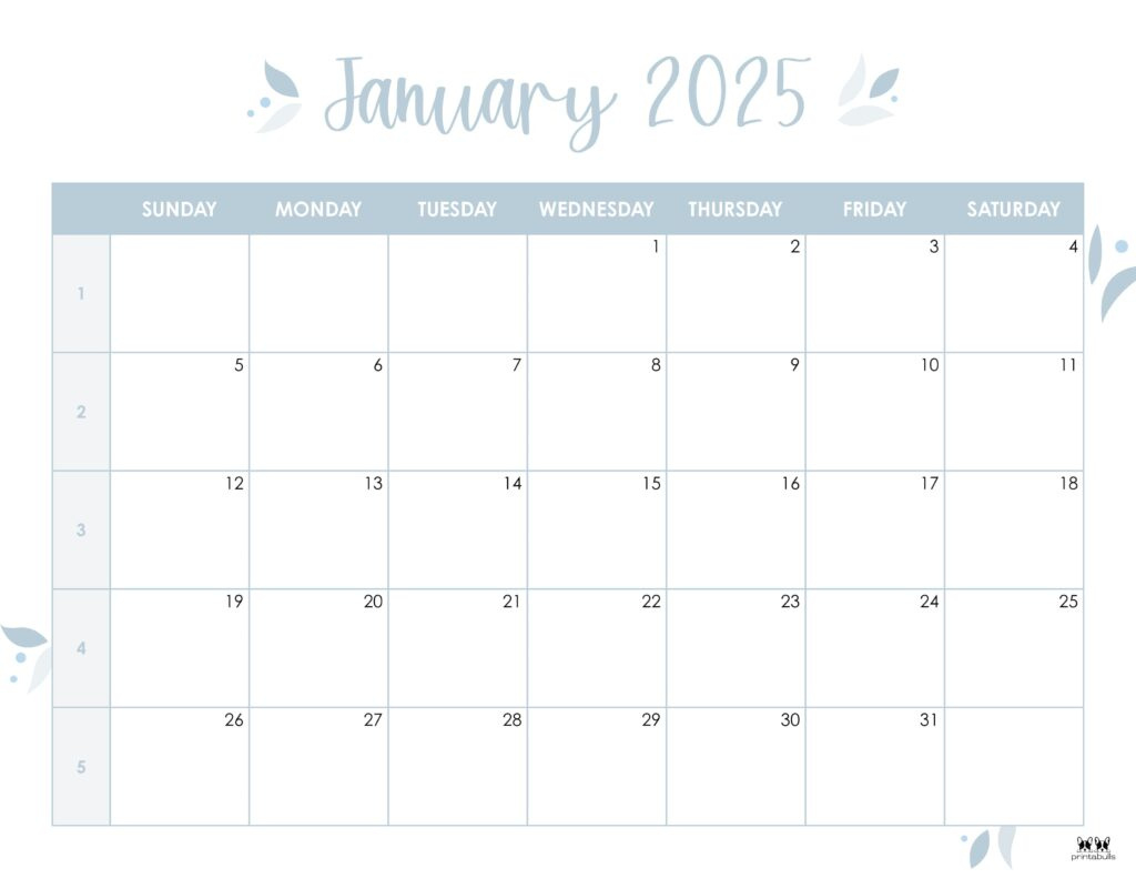 January 2025 Calendars - 107 Free Printables | Printabulls for Calendar January 2025 Free Printable