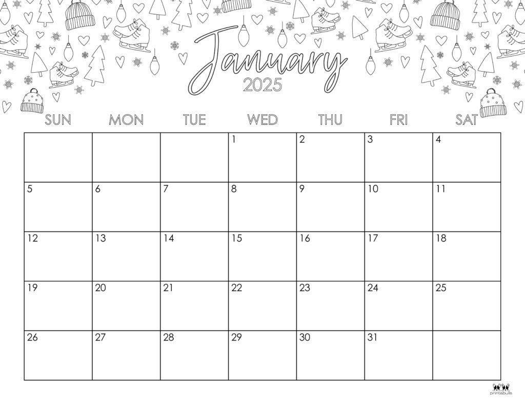 January 2025 Calendars - 107 Free Printables | Printabulls for January 2025 Calendar Printable Cute