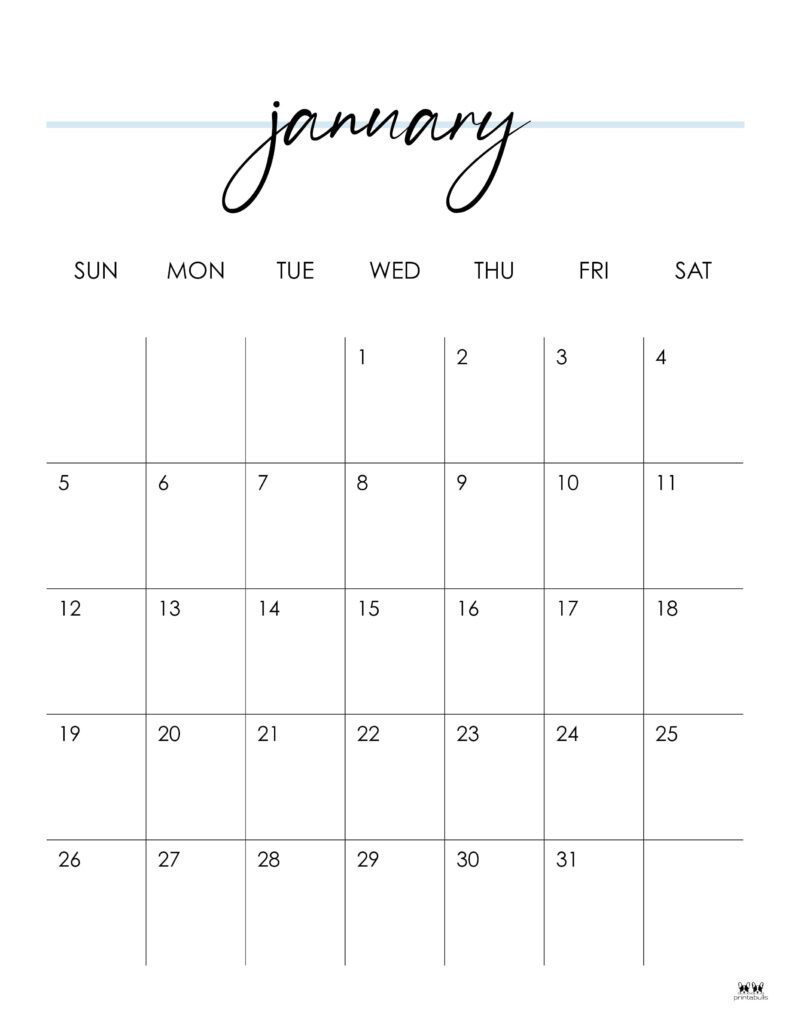 January 2025 Calendars - 107 Free Printables | Printabulls in January 2025 Calendar Vertical Printable