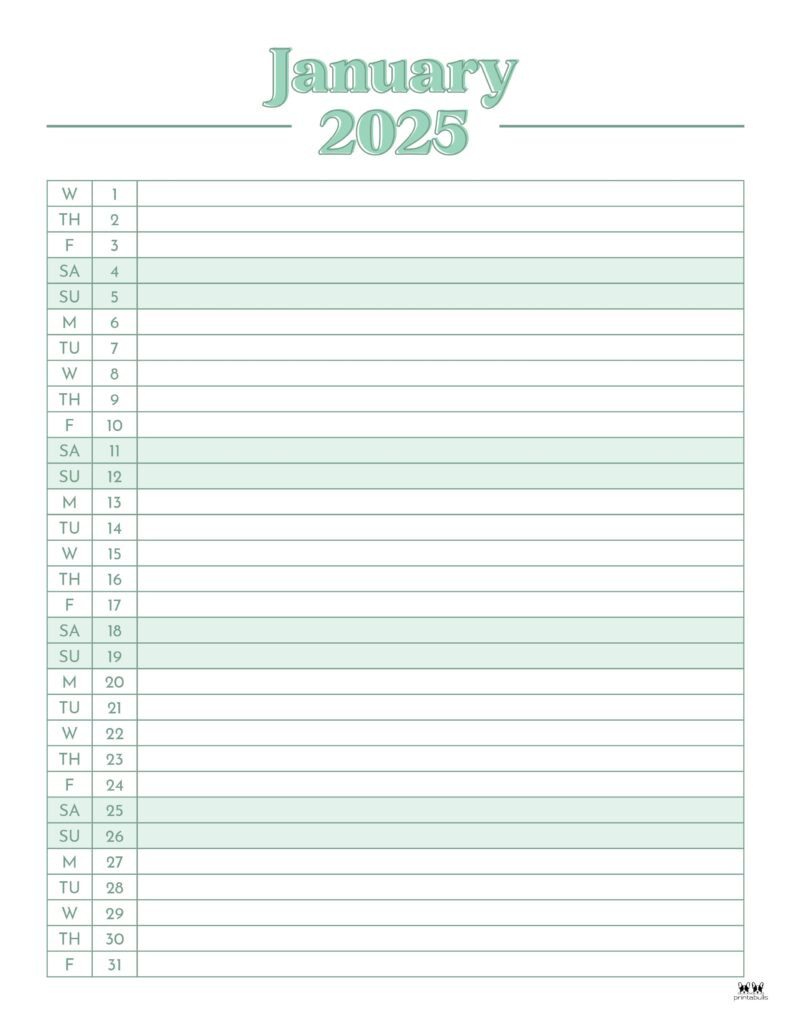 January 2025 Calendars - 107 Free Printables | Printabulls in Printable January 2025 Planner