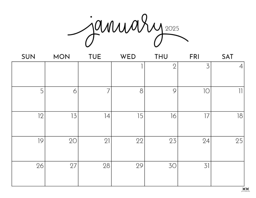 January 2025 Calendars - 107 Free Printables | Printabulls intended for Dry January Calendar 2025 Printable